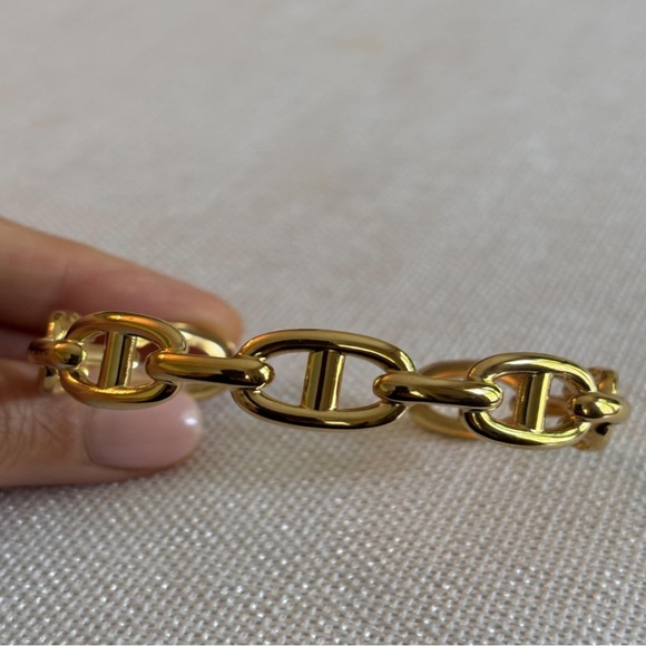 14k yellow gold plated wider link chain mariner anchor bangle cuff bracelet new - Picture 7 of 8